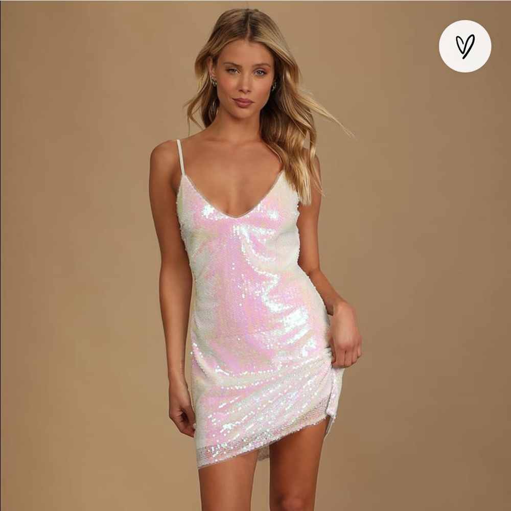 Medium Lulus Mirrorball White Iridescent Sequin Mini Dress